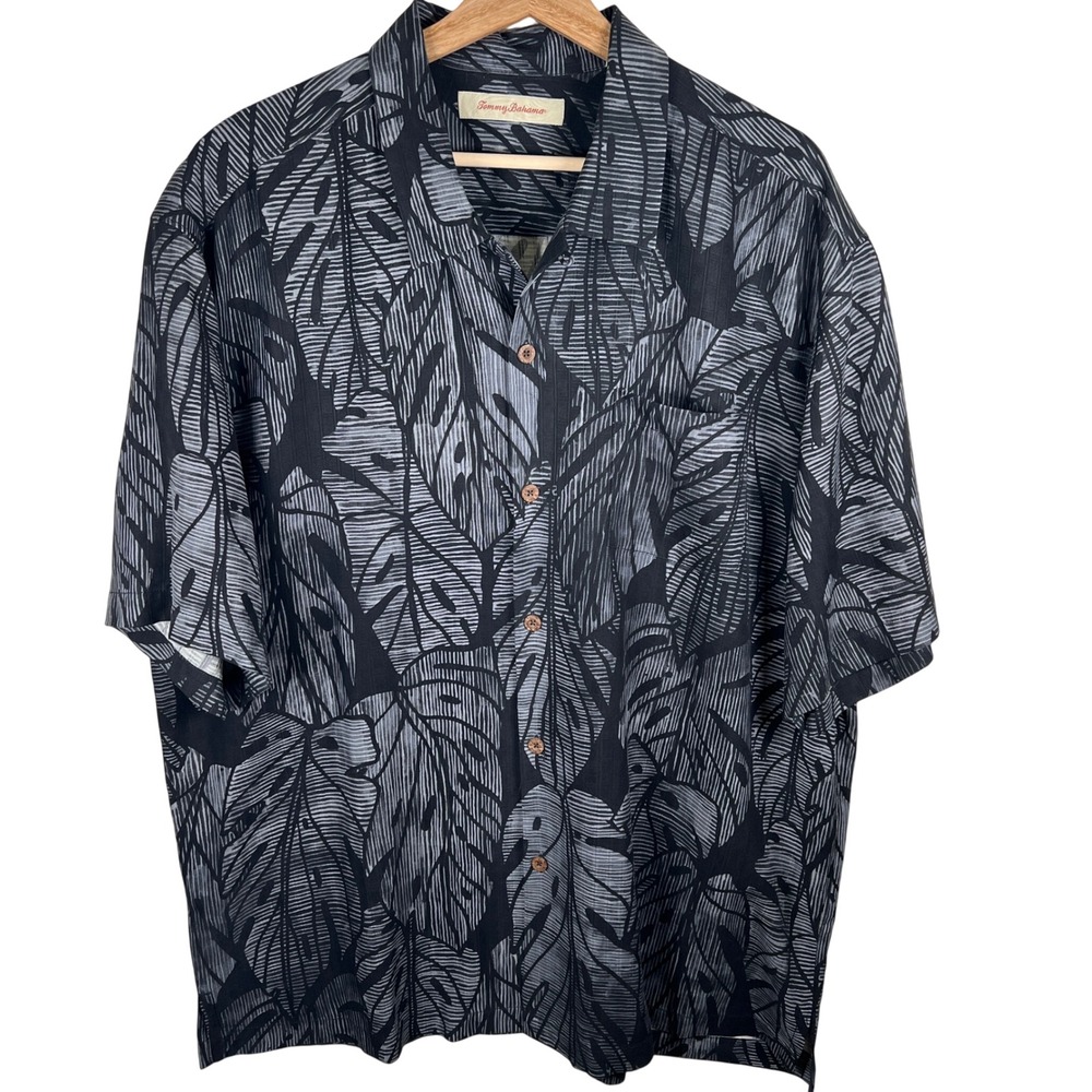 Tommy Bahama Mens XL Black Yellow Monstera Leaf Print 100% Silk Shirt Set of 2